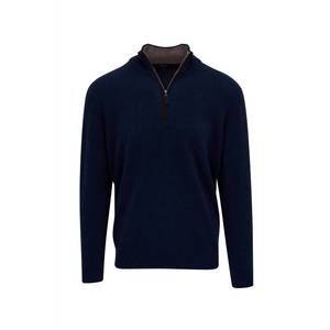 NEW KINROSS men's suede trim quarter zip mock sweater in navy